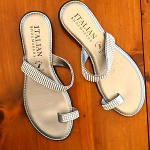 Silver Rhinestone sandals with toe strap